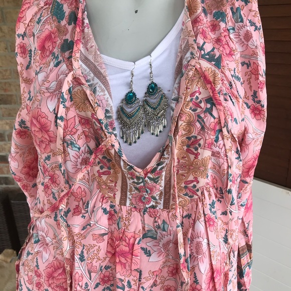 Pink Boho Festival Flowy Floral Blouse - Picture 8 of 8
